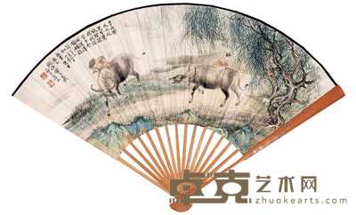 黄子羲 牧牛图 成扇 18.5×46cm
